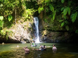 Cooling down at the local waterfall