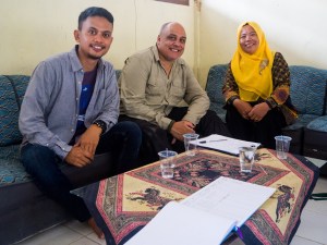 Interviewing the vice headmaster at Batu Songan School