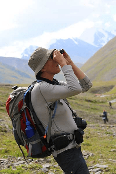 Deborah scanning the ridges for Ibex