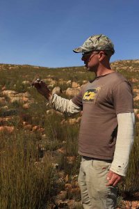 Alan Lee with Hottentot buttonquail