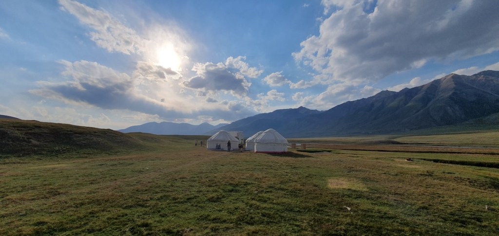 Base camp in a mountain setting