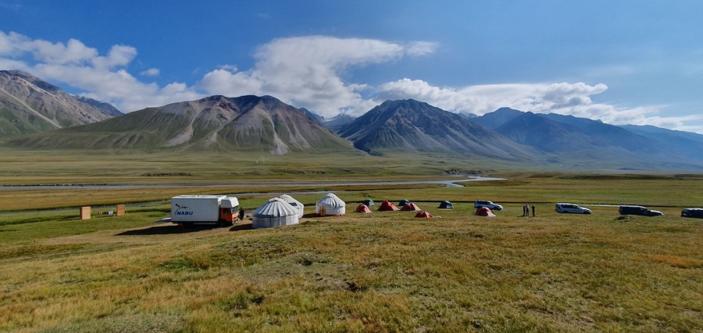 Base camp in a mountain setting